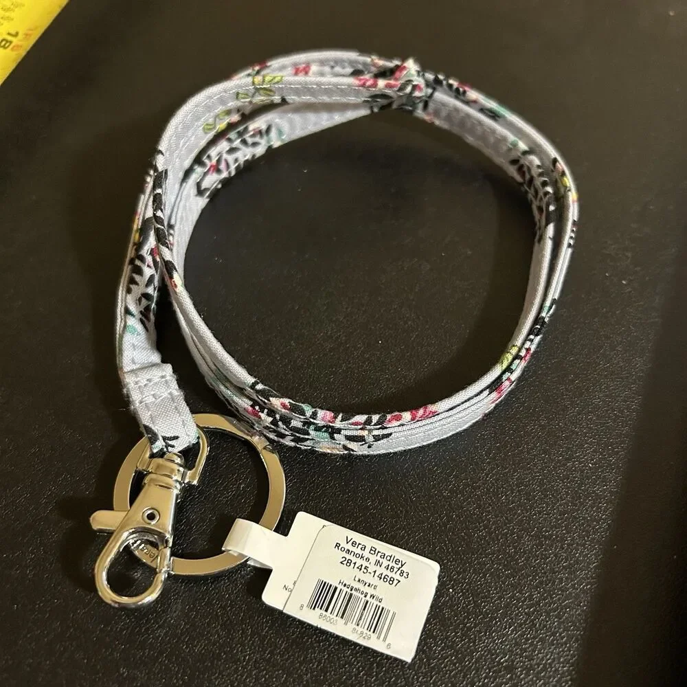 Vera Bradley Lanyard Keychain Necklace Hedgehog Wild NWT Blue Grey Floral